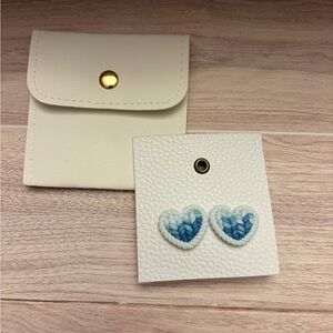 New lightweight Elegant Blue Heart clay stud earrings